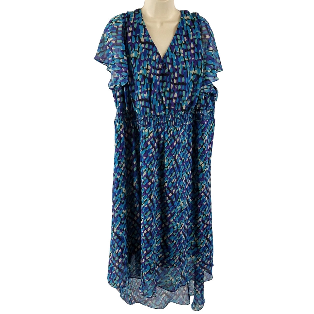 Lane Bryant Blue and Purple Patterned High Low  Dress